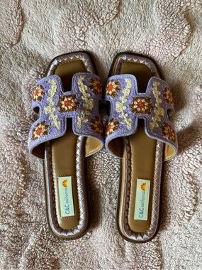 C&C California Lavender Floral Embroidered Slide Sandals
